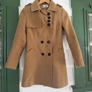 Vintage Max Mara 90s Camel Jacket Medium Double Breasted Wool Tan